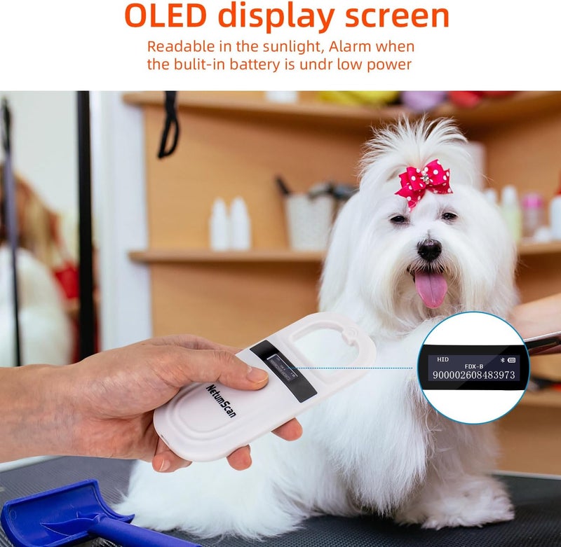 NetumScan Bluetooth Pet Microchip Reader, RFID EMID Handheld Pet Chip ID Scanner Rechargeable Data Storage Animal Tag Scanner with Stable OLED Display for ISO 11784/11785,FDX-B - Image 4
